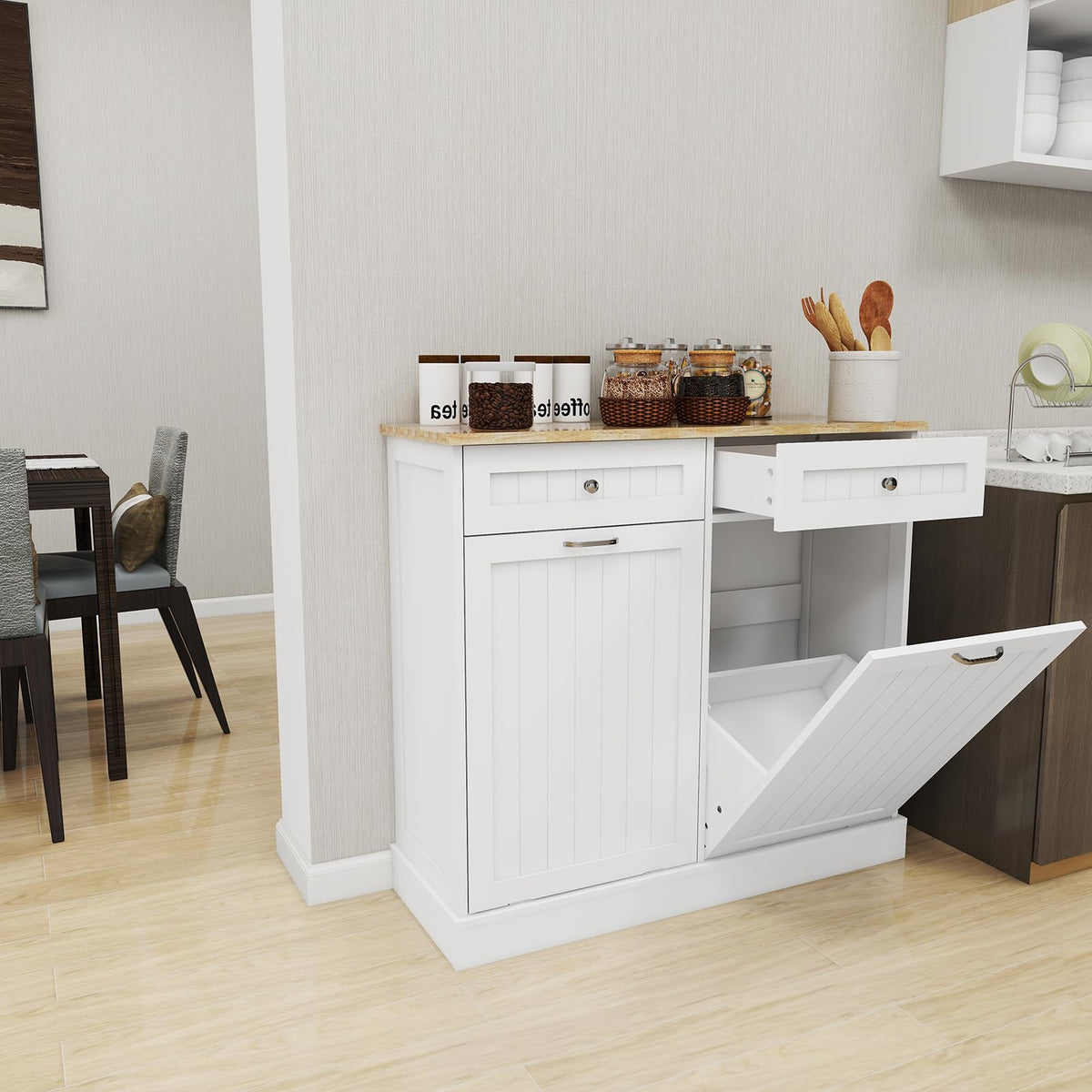White Double Tilt Out Trash Cabinet with 2 Drawers Y672