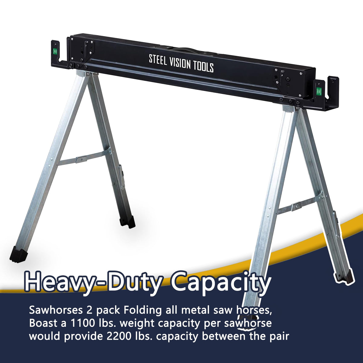 Folding Heavy Duty Metal Sawhorse 2 Pack with 2x4 Support Bracket O526