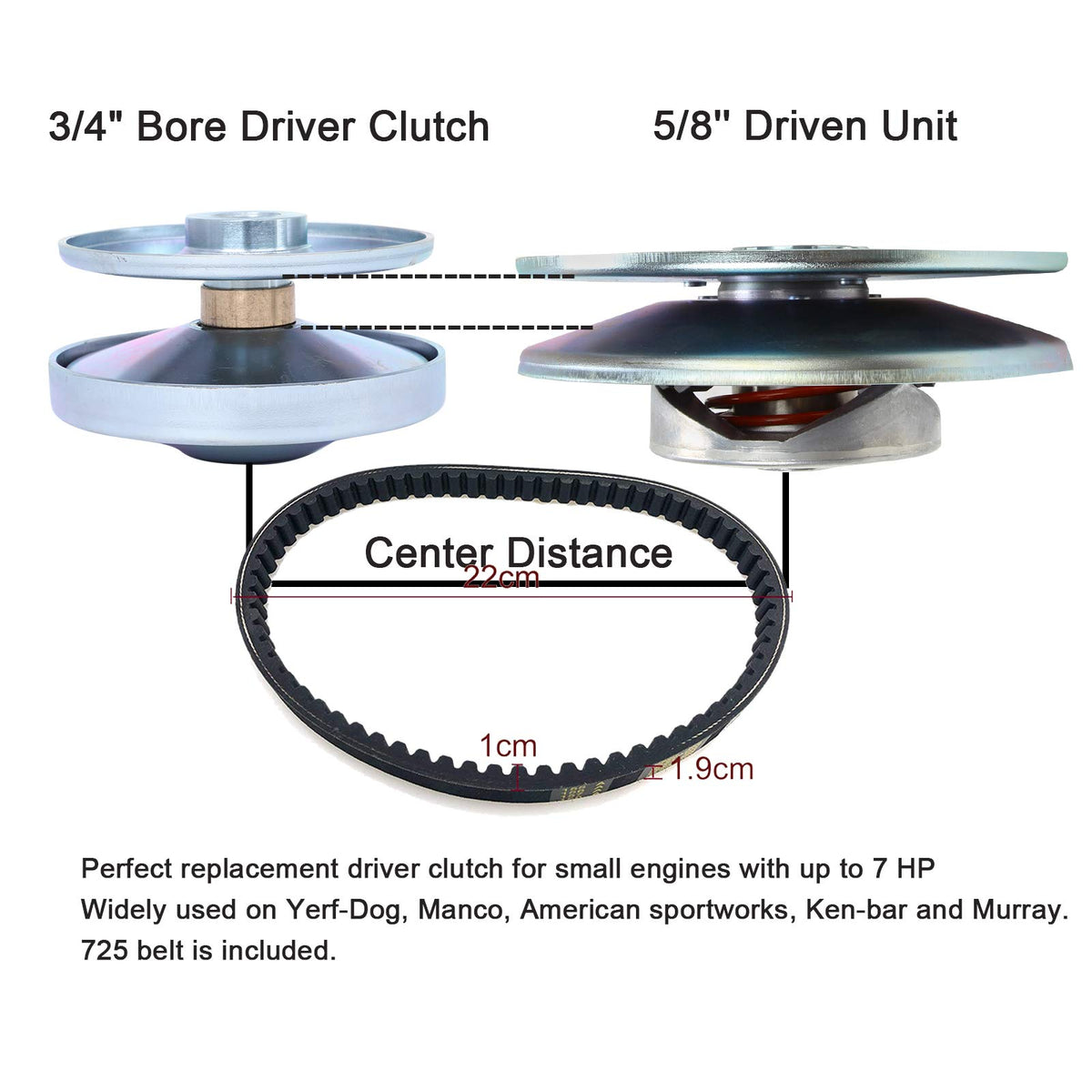 3/4" Bore 6" Diameter Asymmetric CVT Torque Converter with 5/8" Clutch and 725 Belt Y310867