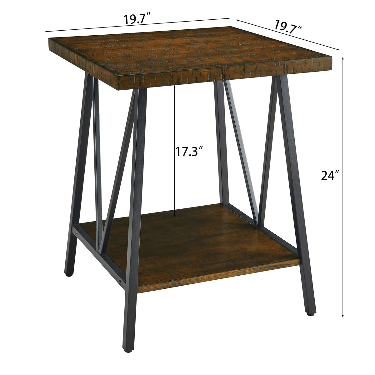 Mid Century Modern End Table with Storage, 2-Tier Open Shelves, Cherry Walnut K78687