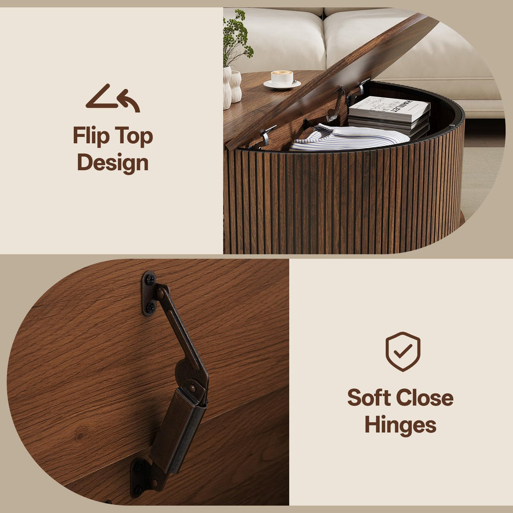 Round Coffee Table with Storage, 31.5", Walnut O9519