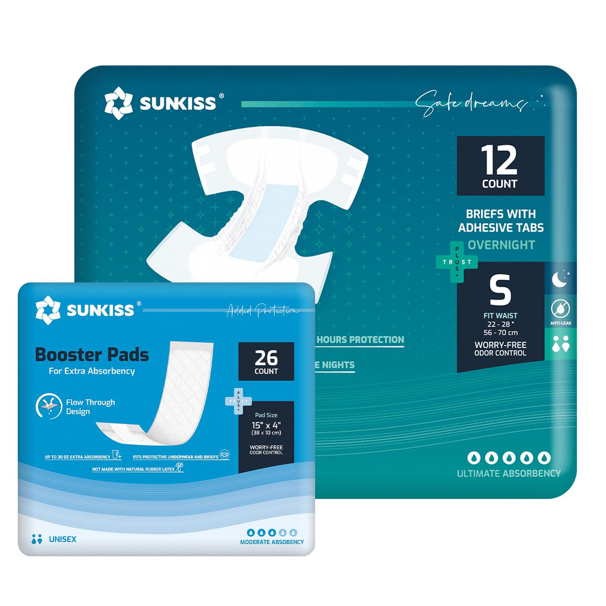Adult Diapers Small 12 Count & Booster Pads 26 Count F7848