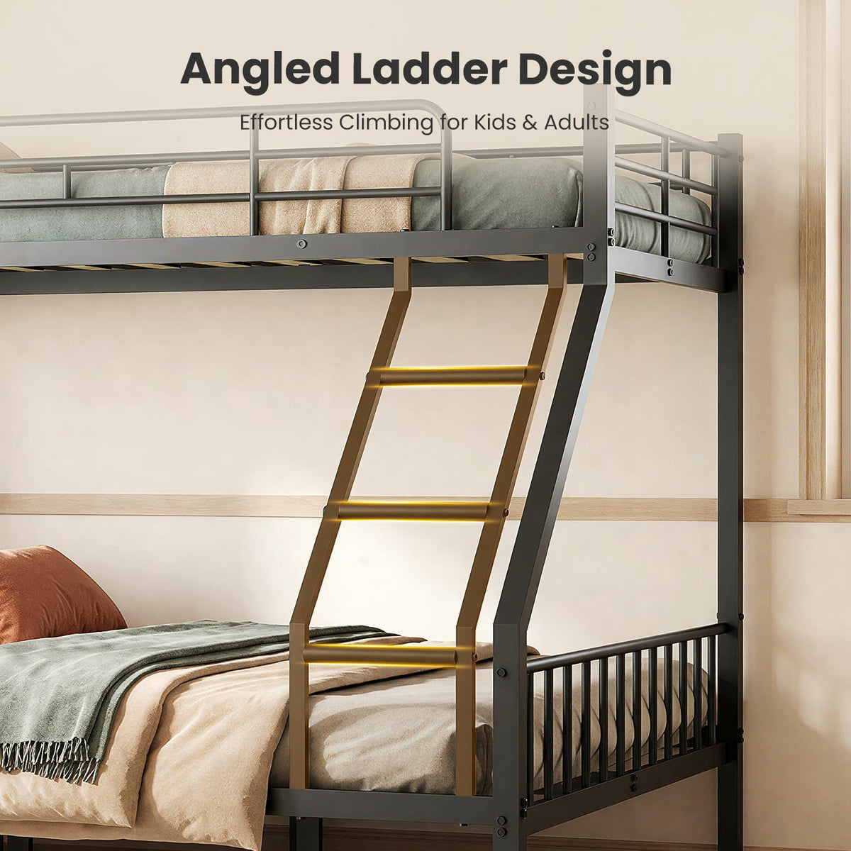 Twin XL Over Queen Bunk Bed with Angled Ladder I539027