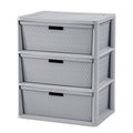 Wide 3-Drawer Plastic Storage Tower with Removable Bins, Gray B9369