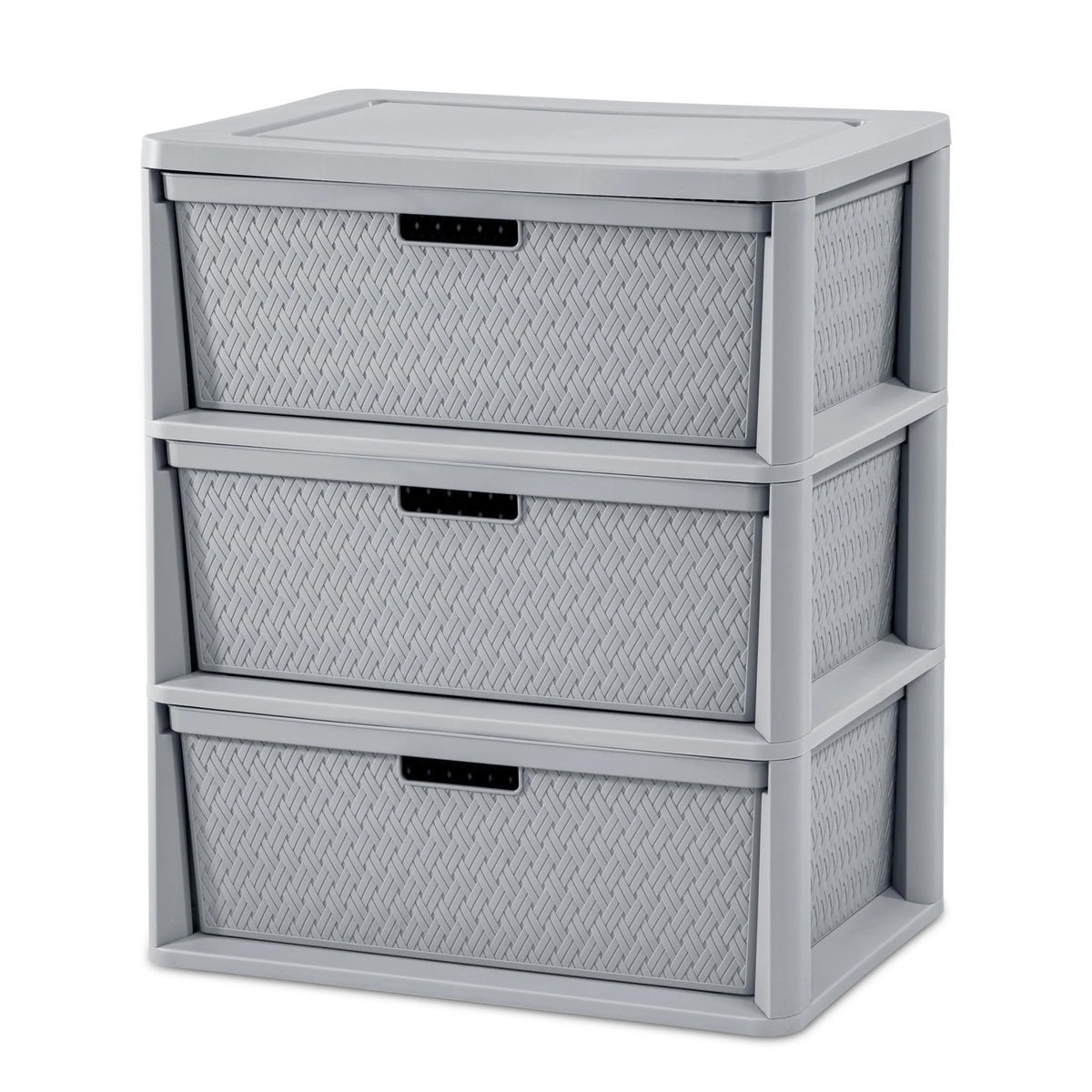 Wide 3-Drawer Plastic Storage Tower with Removable Bins, Gray B9369