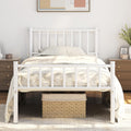 Twin Size White Metal Platform Bed Frame with Spindle Headboard N44388
