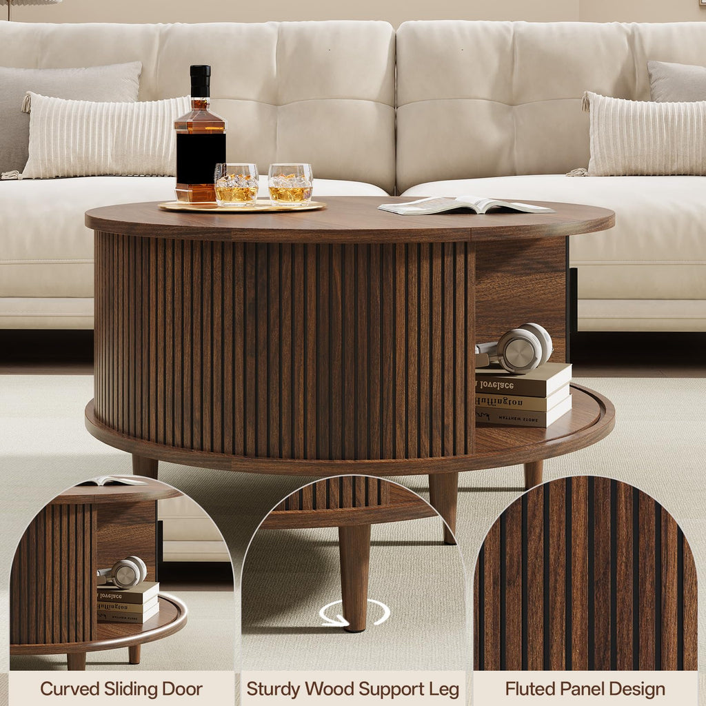 Round Coffee Table with Storage, 31.5", Walnut O9519