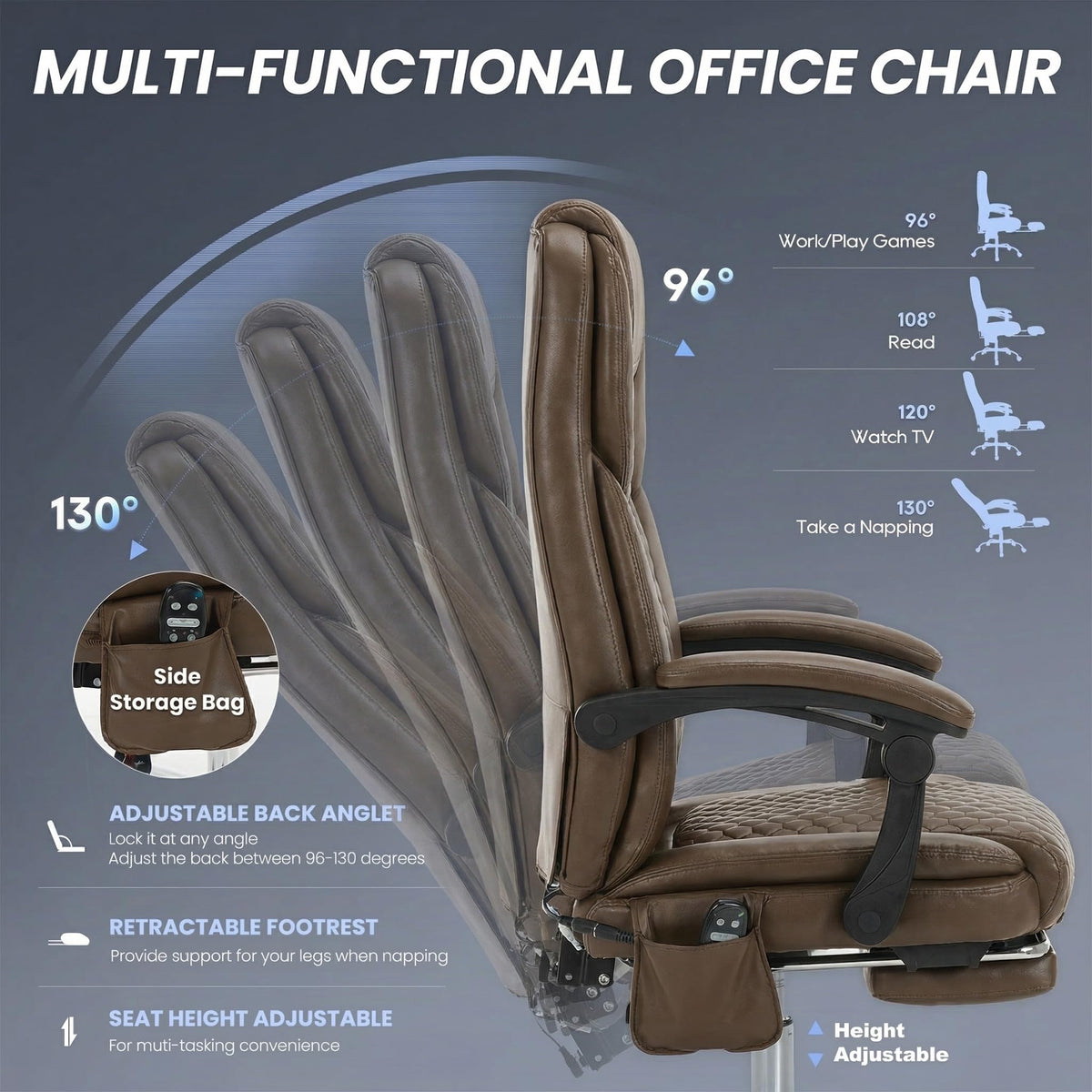 Brown Leather Massage Office Chair with Heat and Footrest Z581