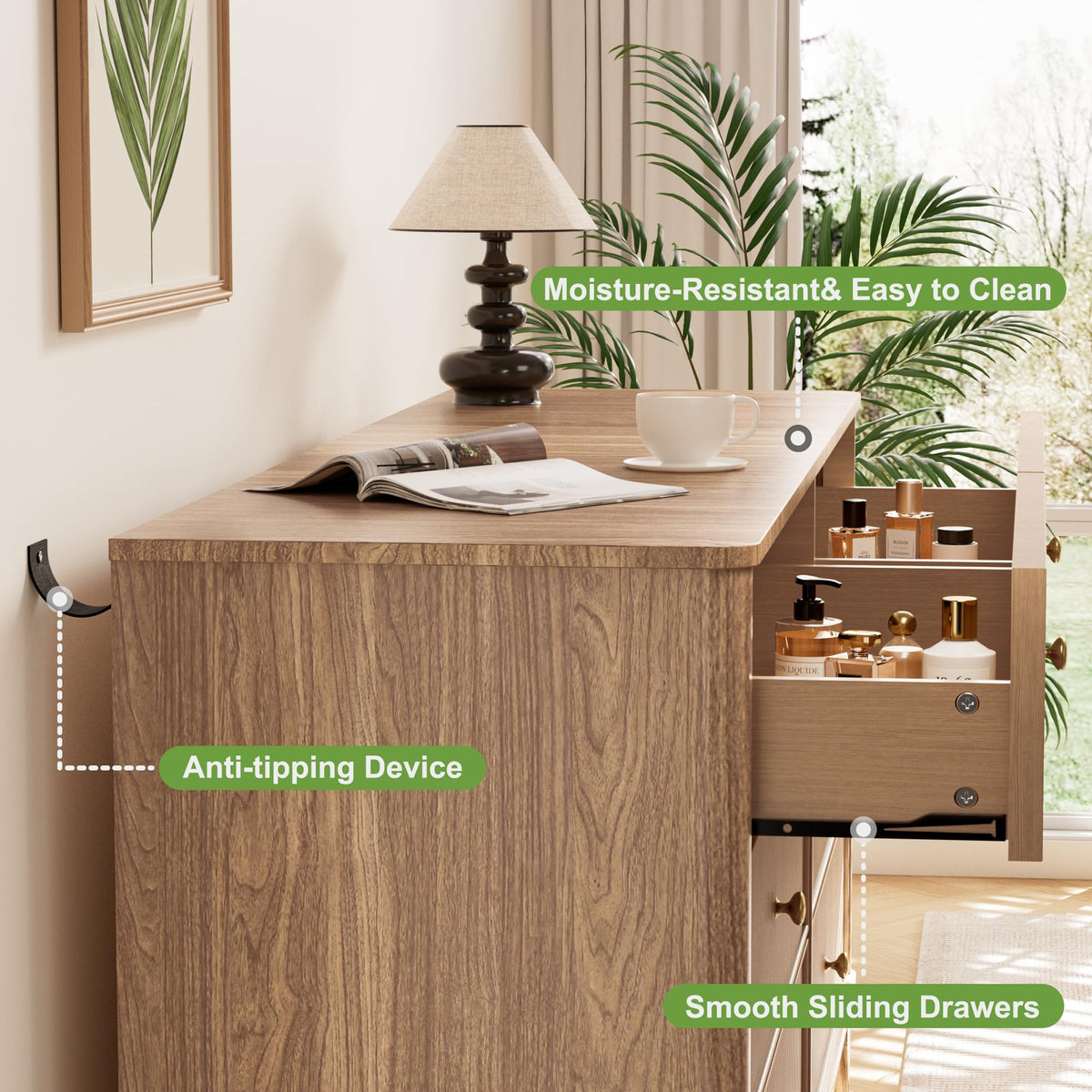 Fluted 6 Drawer Wood Dresser O32514