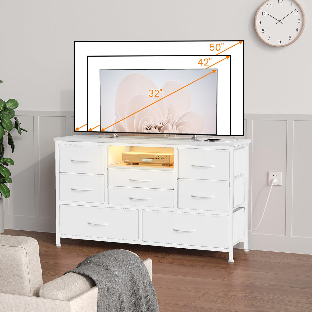 8 Drawer LED TV Stand Dresser with Charging Station L609