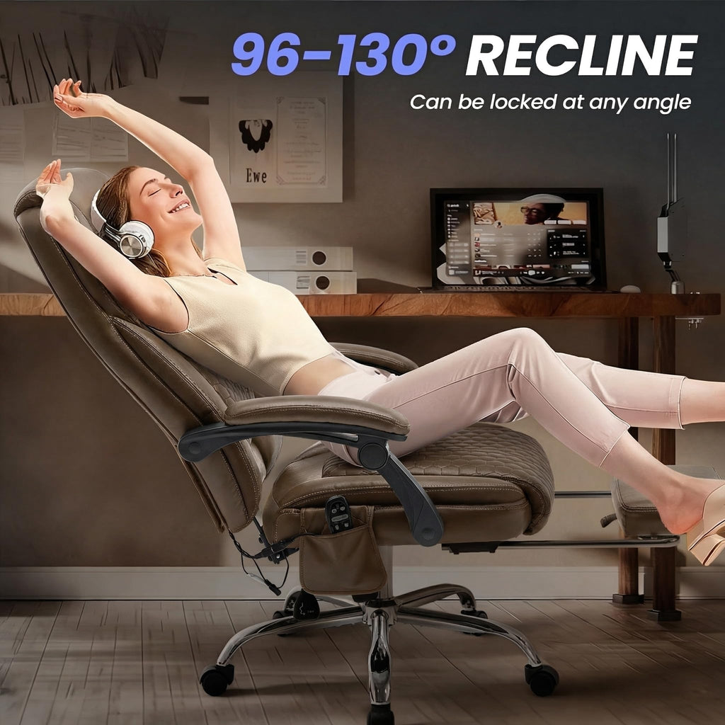 Brown Leather Massage Office Chair with Heat and Footrest Z581