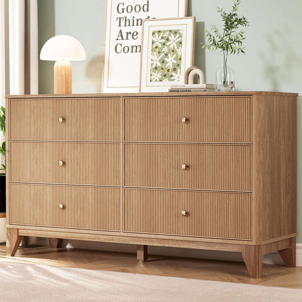 Fluted 6 Drawer Wood Dresser O32514