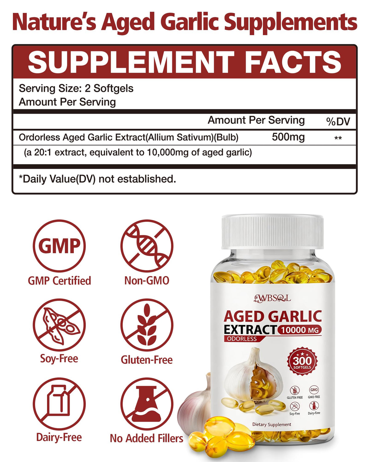 Aged Garlic Extract 10,000 mg 300 Softgels H8233