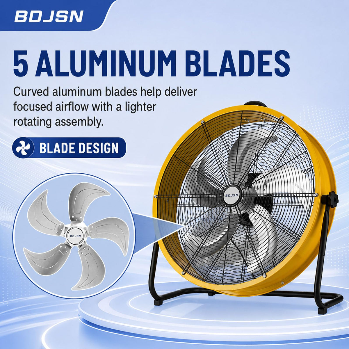 Industrial Drum Fan, 3-speed High Velocity Air Circulator With 5 Aluminum Blades, Adjustable Tilt Metal Floor Fan, 20in I63265