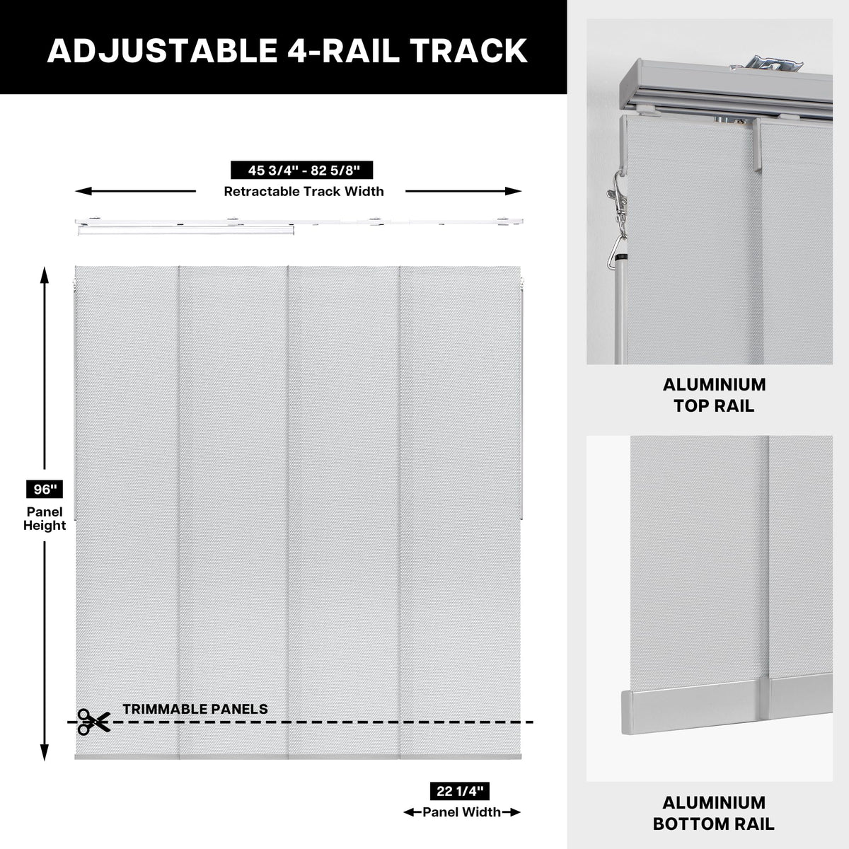Adjustable Light Filtering Grey Panel Track Blinds Y613