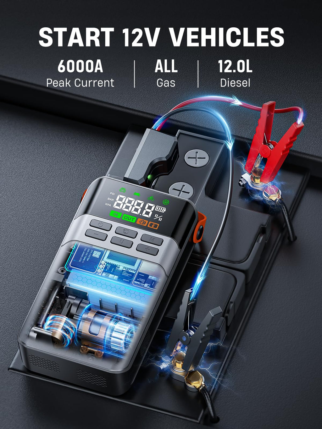 8-in-1 Car Jump Starter with Air Compressor S6106
