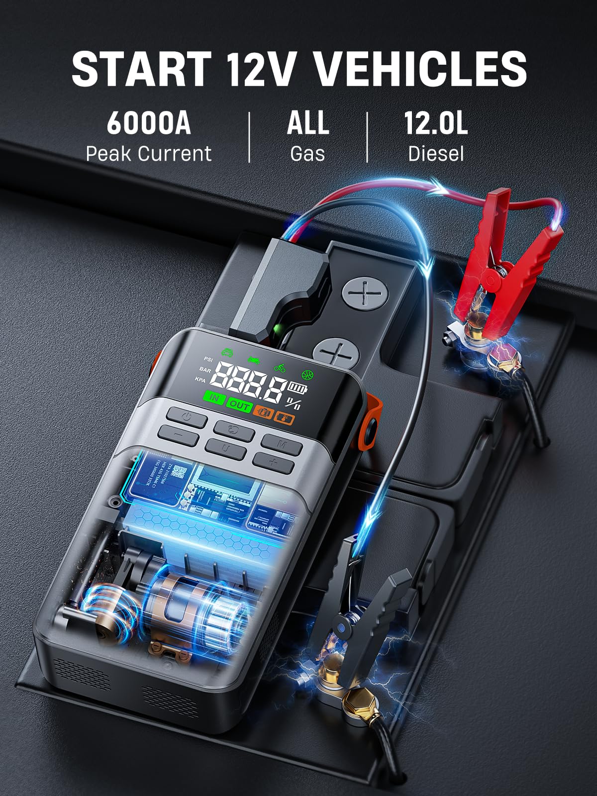 8-in-1 Car Jump Starter with Air Compressor S6106