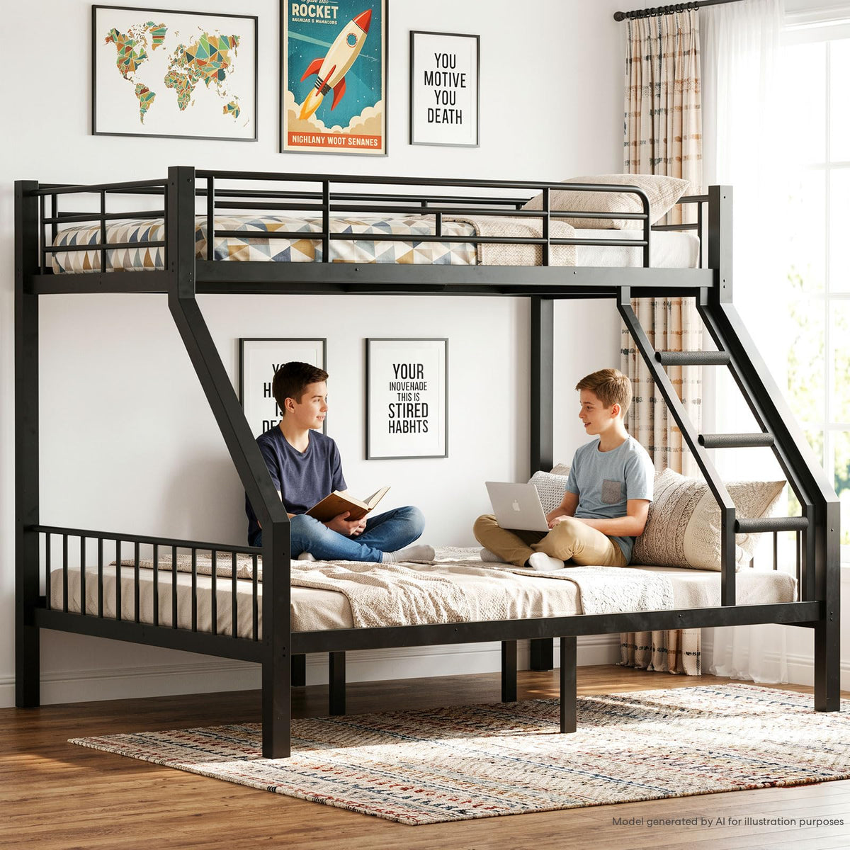 Twin XL Over Queen Bunk Bed with Angled Ladder I539027