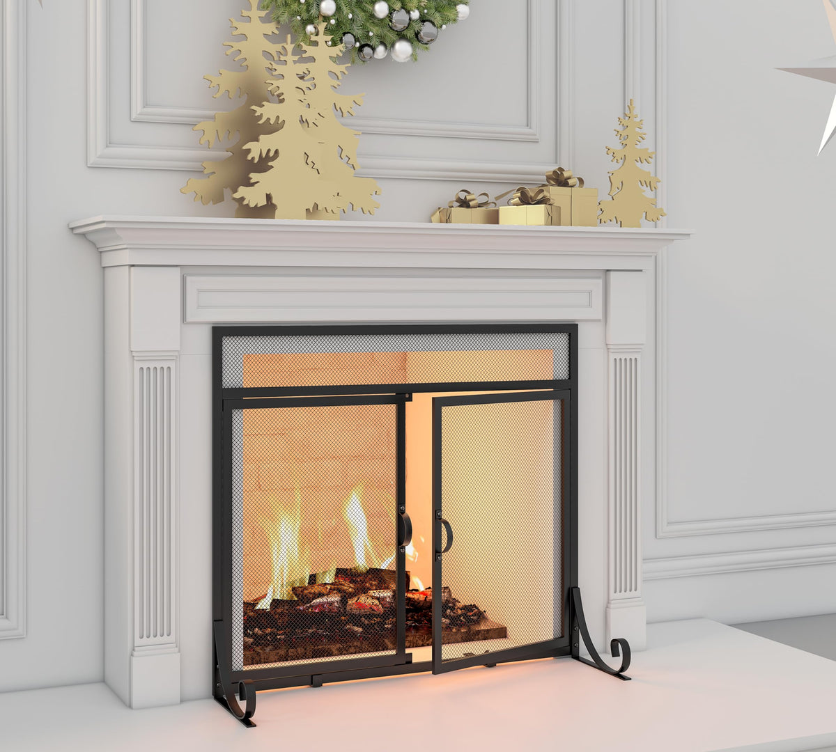 Heavy Duty Steel Mesh Fireplace Screen with Double Doors N47371