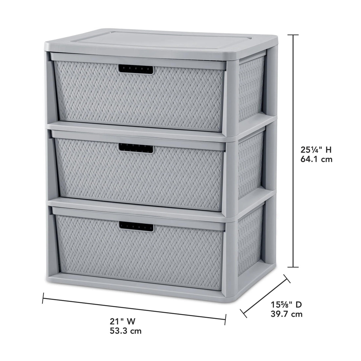 Wide 3-Drawer Plastic Storage Tower with Removable Bins, Gray B9369
