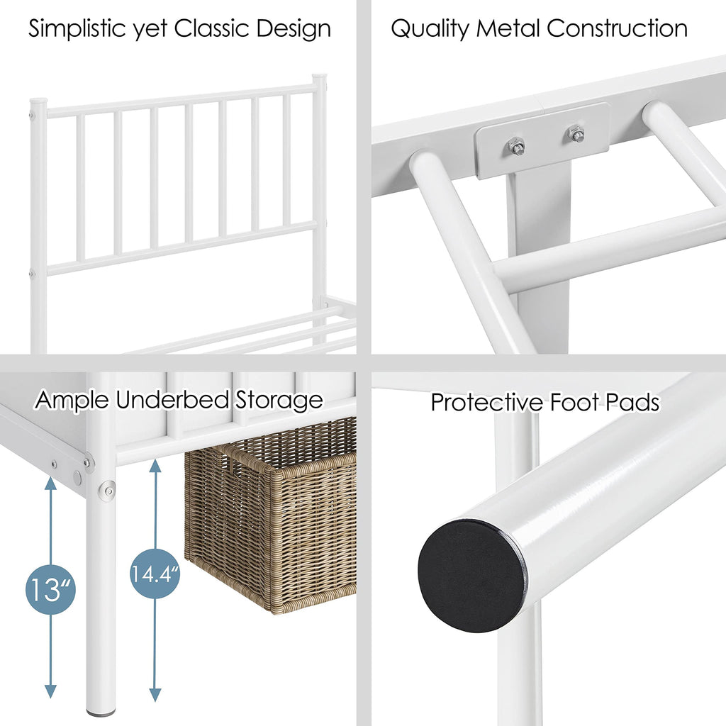 Twin Size White Metal Platform Bed Frame with Spindle Headboard N44388