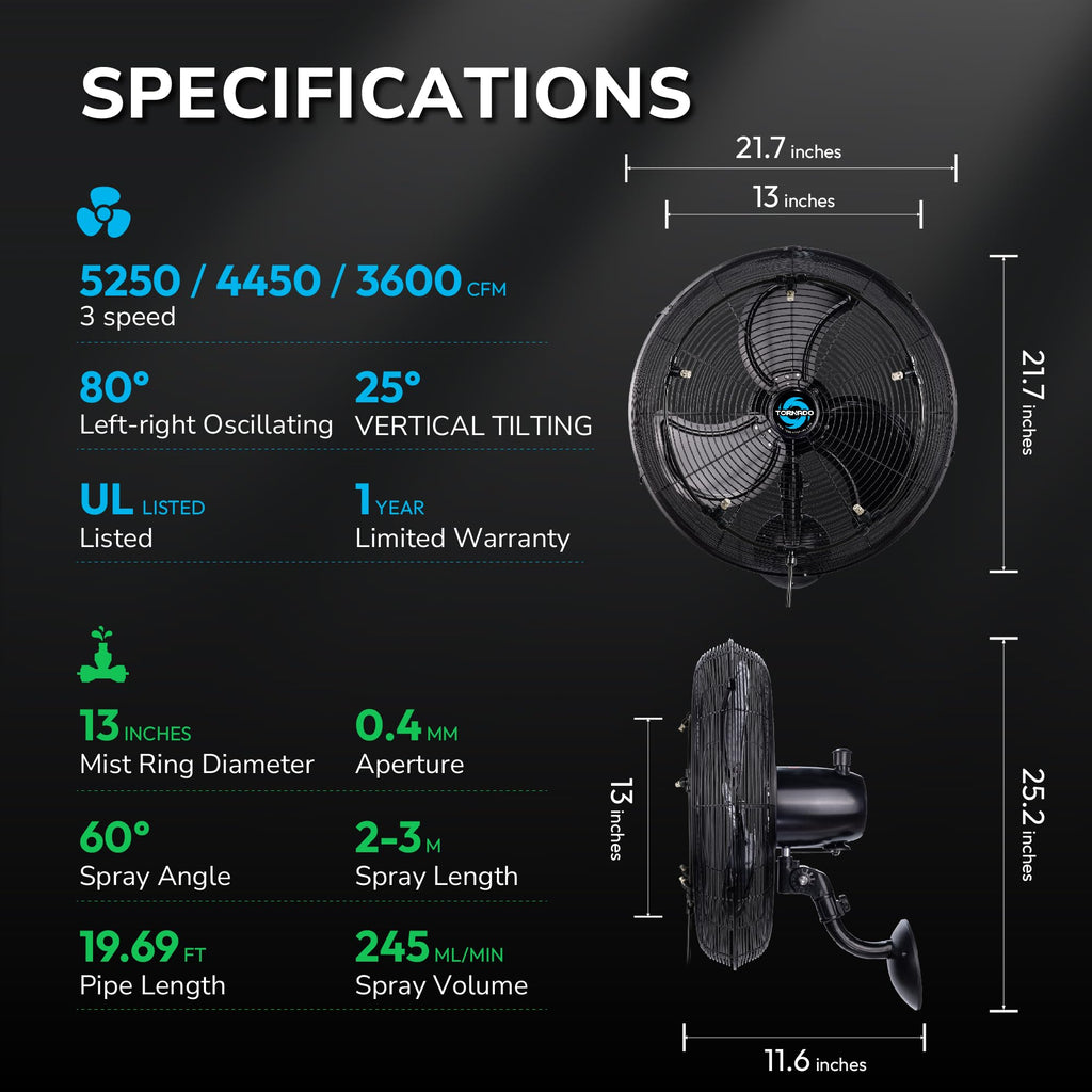 20 Inch Outdoor Wall Mount Fan with Misting Ring S5003