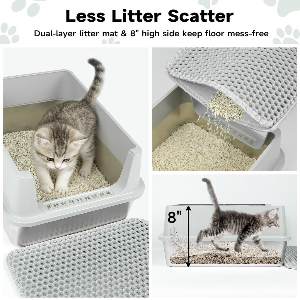 Stainless Steel Cat Litter Box with High Sides, Litter Mat, Scoop X2130