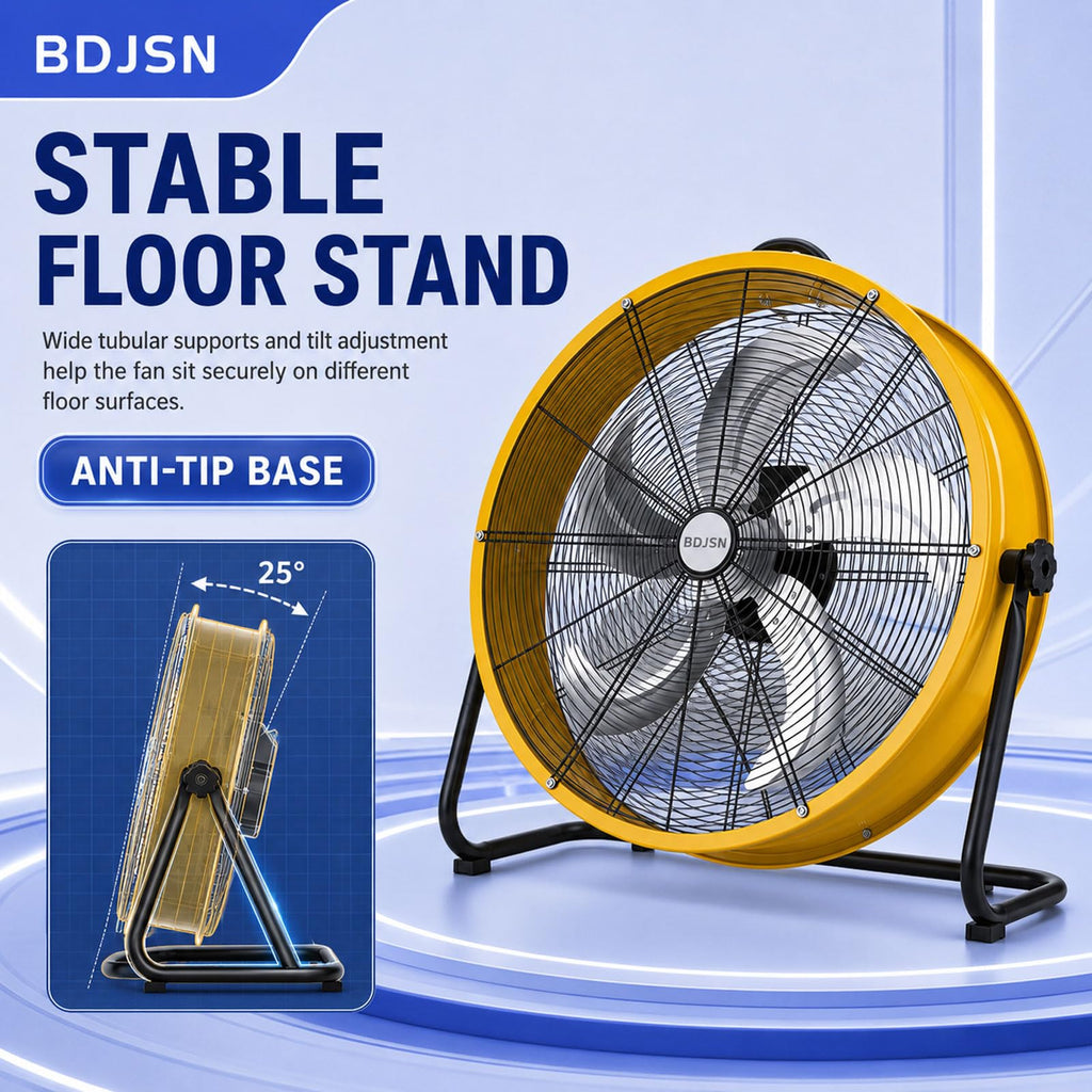 Industrial Drum Fan, 3-speed High Velocity Air Circulator With 5 Aluminum Blades, Adjustable Tilt Metal Floor Fan, 20in I63265