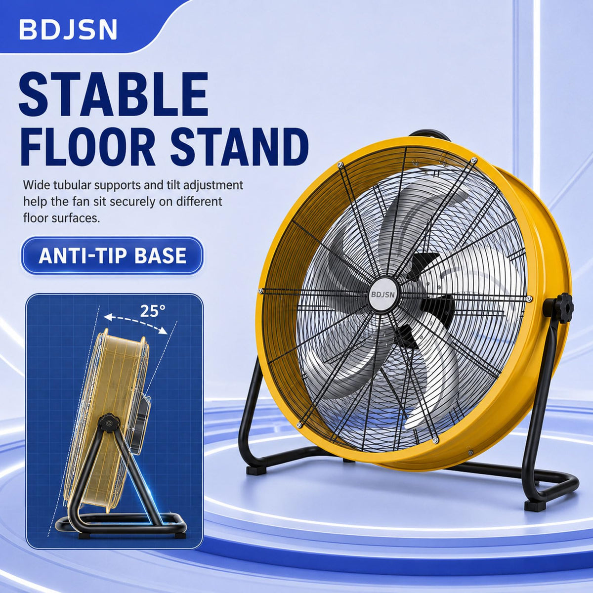 Industrial Drum Fan, 3-speed High Velocity Air Circulator With 5 Aluminum Blades, Adjustable Tilt Metal Floor Fan, 20in I63265