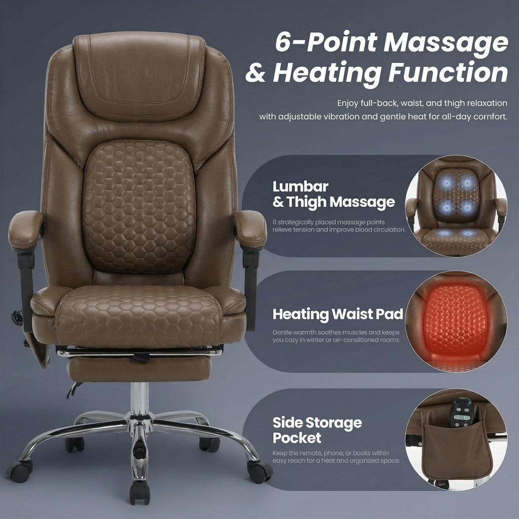 Brown Leather Massage Office Chair with Heat and Footrest Z581