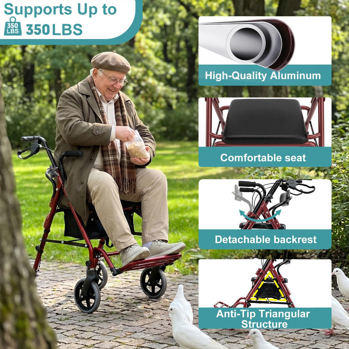 2-in-1 Rollator Walker with Seat M839