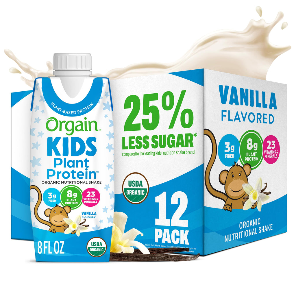Organic Kids Vegan Protein Shakes Vanilla 8g Plant Protein 8 Fl Oz 12 Pack F341937