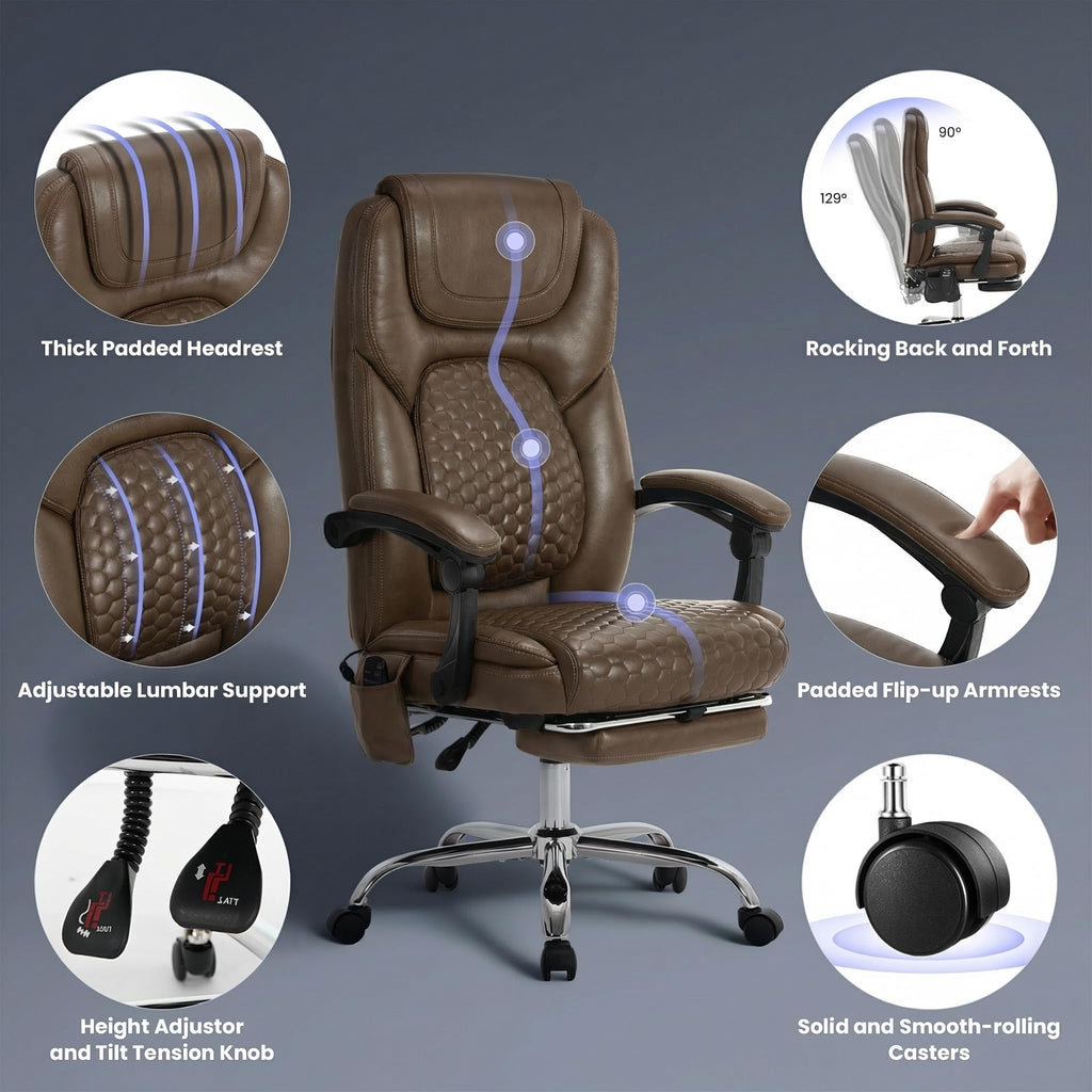 Brown Leather Massage Office Chair with Heat and Footrest Z581