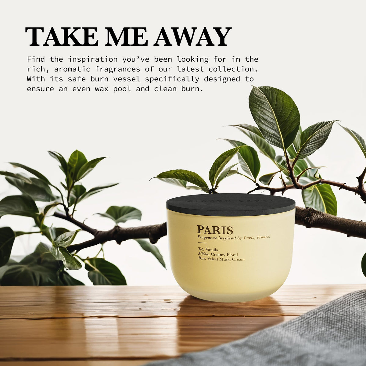 Vanilla Cream Scented Candle, 16 oz, 3-Wick Soy Wax H83302