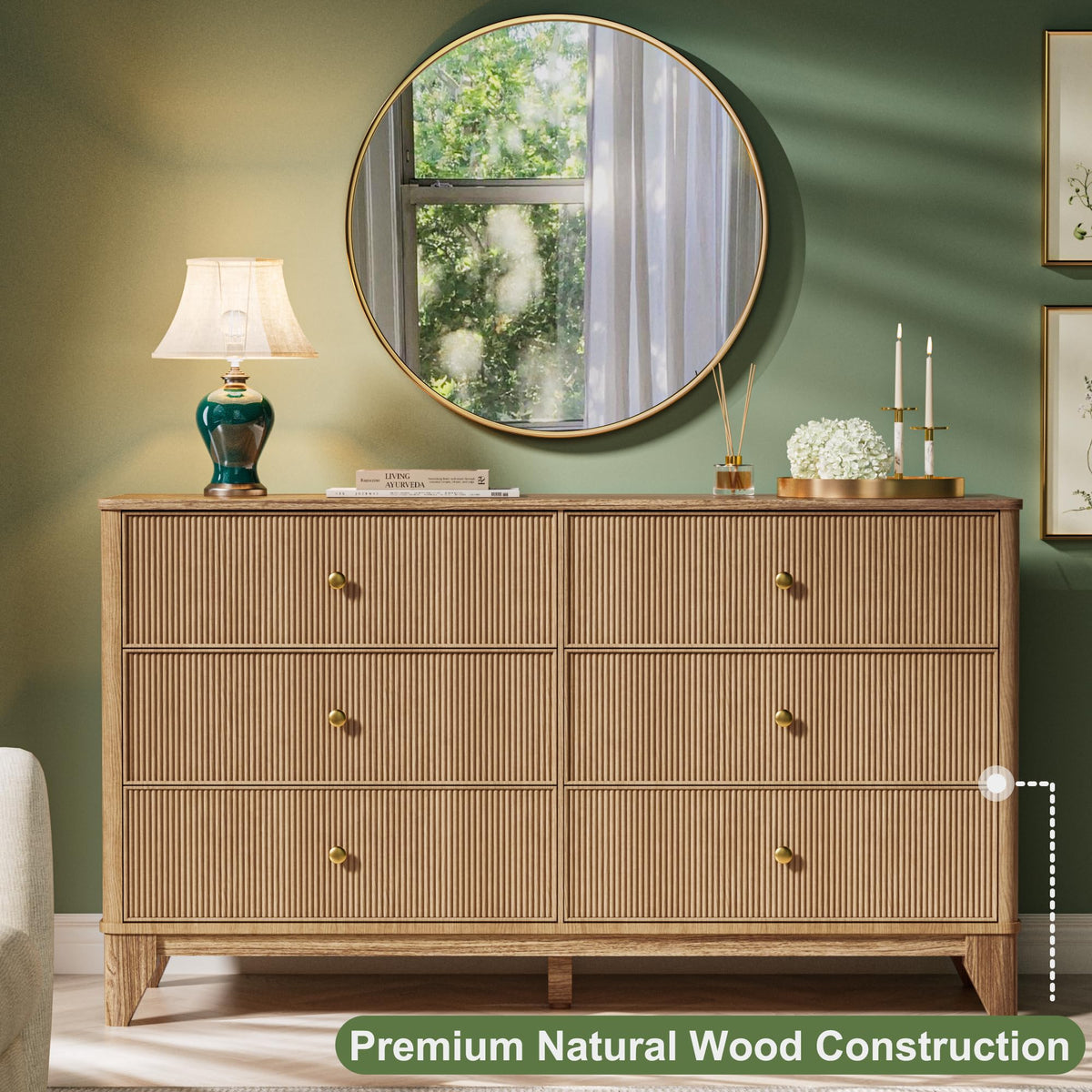Fluted 6 Drawer Wood Dresser O32514