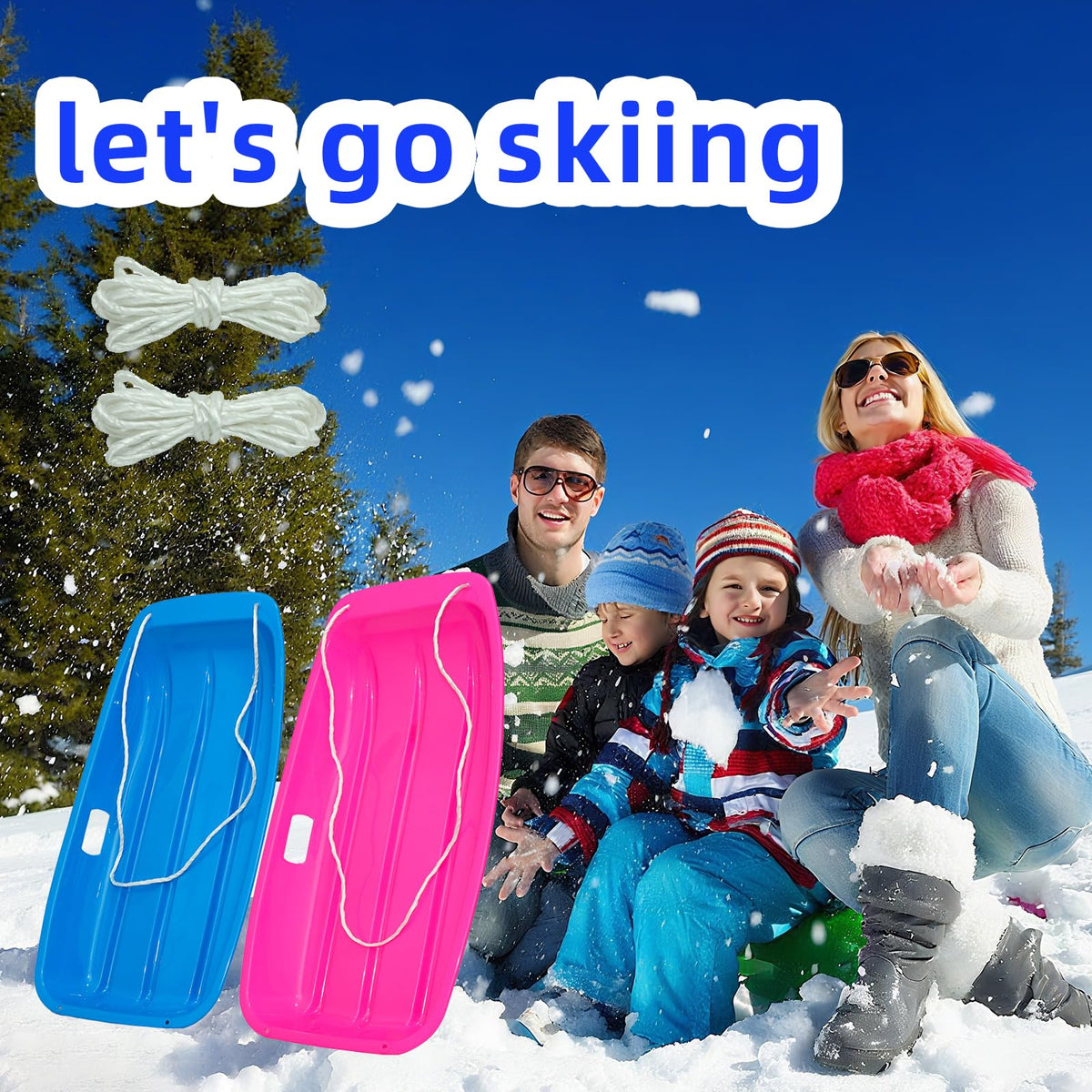 35 Inch 2-Person Plastic Snow Sled with Pull Rope O20801