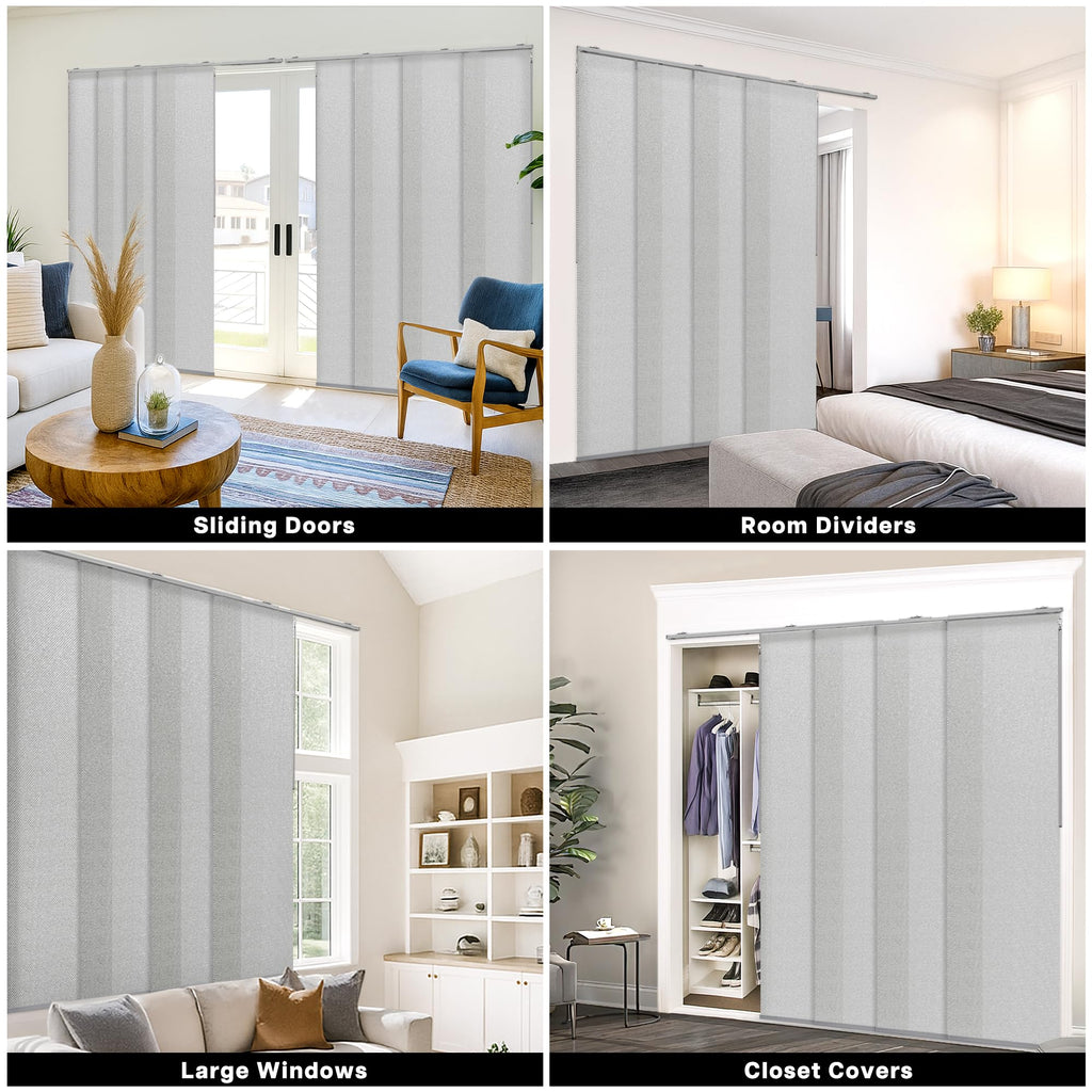 Adjustable Light Filtering Grey Panel Track Blinds Y613