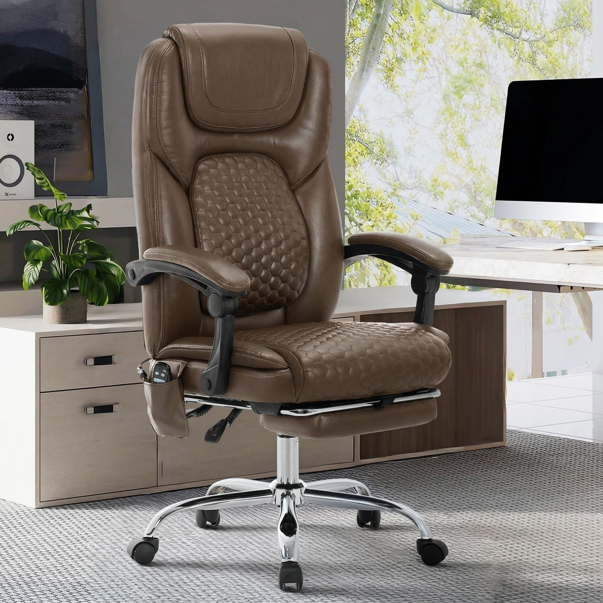 Brown Leather Massage Office Chair with Heat and Footrest Z581