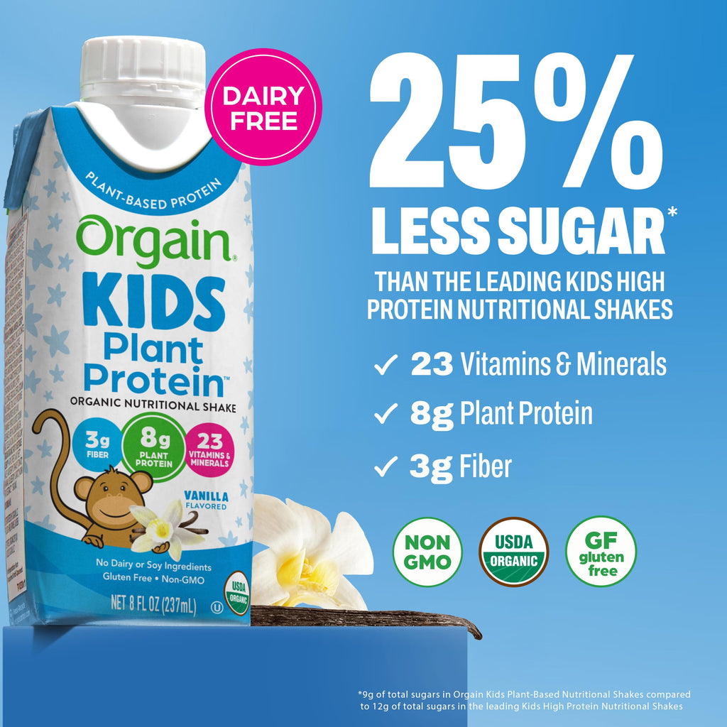 Organic Kids Vegan Protein Shakes Vanilla 8g Plant Protein 8 Fl Oz 12 Pack F341937