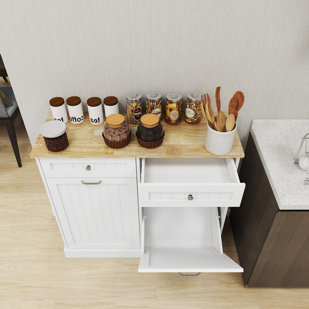 White Double Tilt Out Trash Cabinet with 2 Drawers Y672