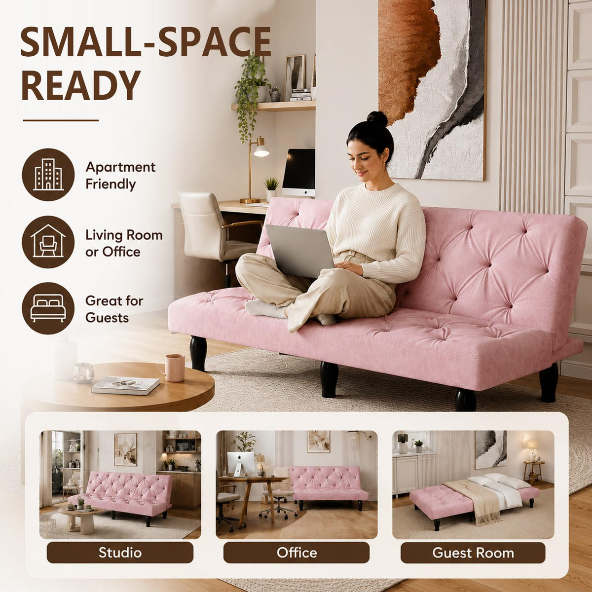 Pink Velvet Futon Sofa Bed E8749
