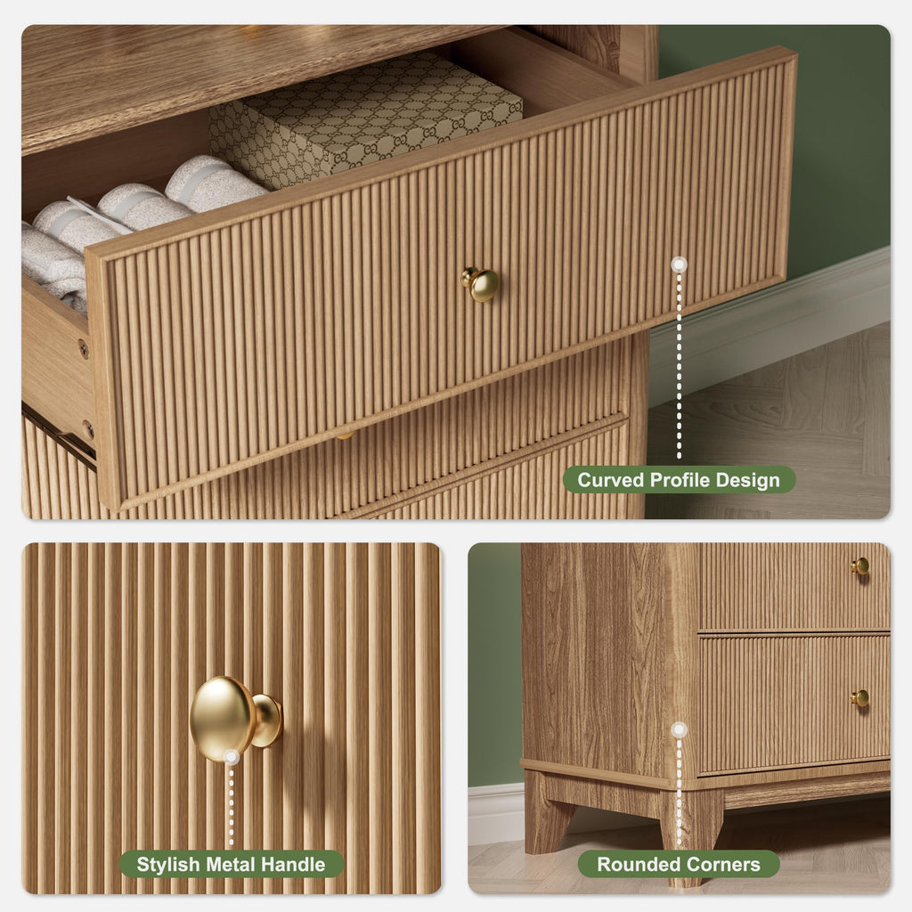 Fluted 6 Drawer Wood Dresser O32514