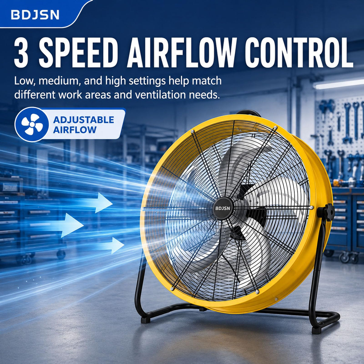 Industrial Drum Fan, 3-speed High Velocity Air Circulator With 5 Aluminum Blades, Adjustable Tilt Metal Floor Fan, 20in I63265