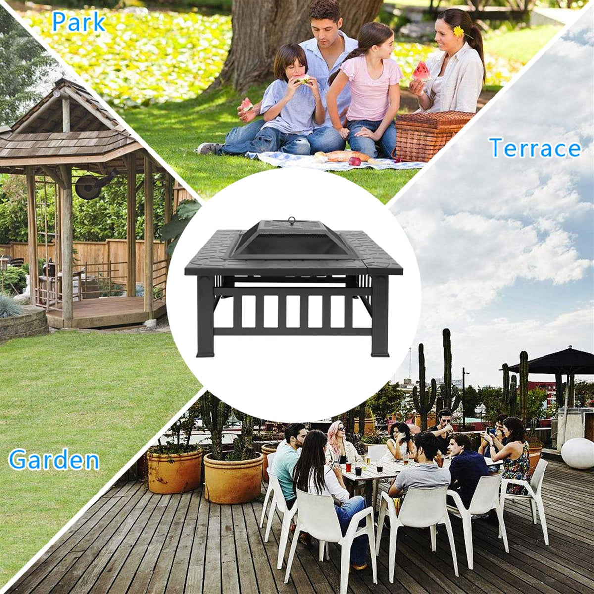 32in Square Metal Fire Pit Table S924