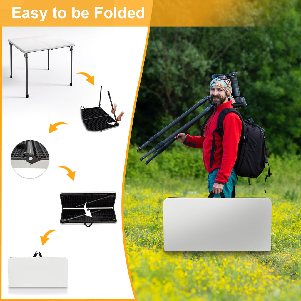 34" White Folding Card Table with Carrying Handle T343
