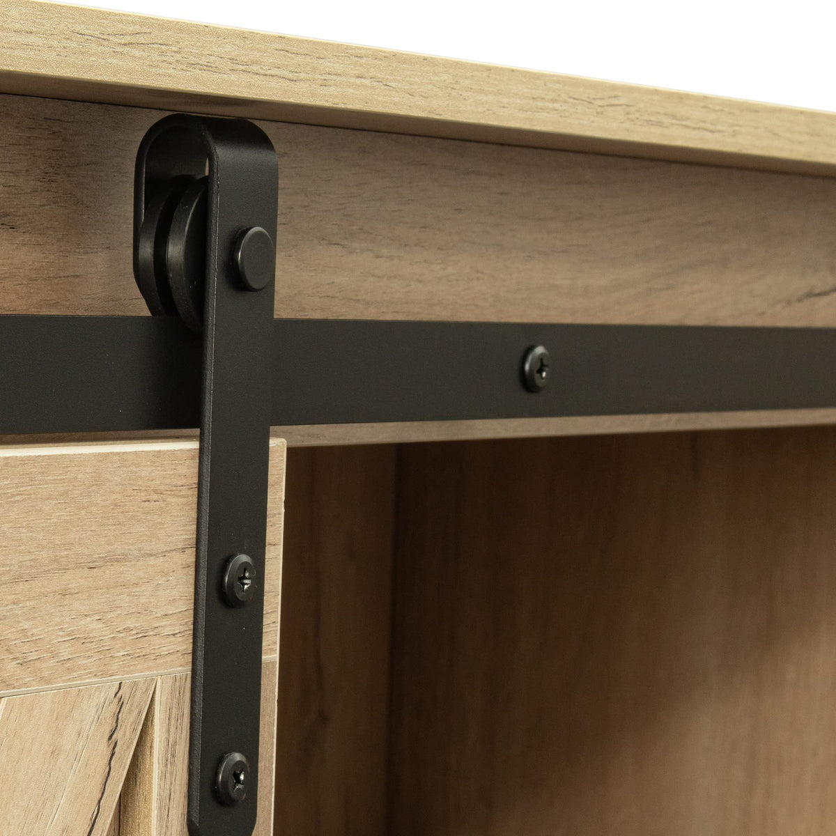Sliding Barn Door Wood TV Stand with Adjustable Shelves I91686
