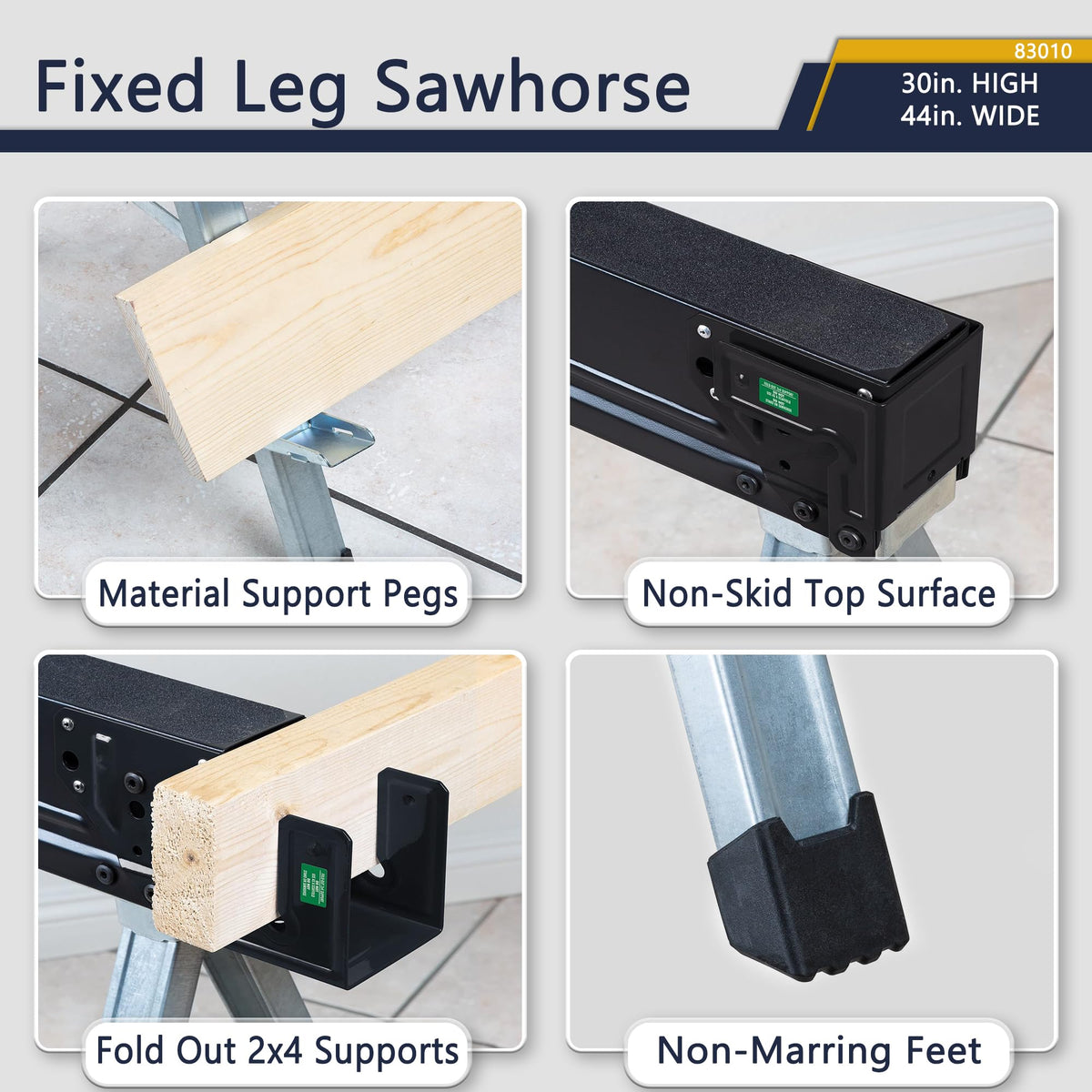 Folding Heavy Duty Metal Sawhorse 2 Pack with 2x4 Support Bracket O526