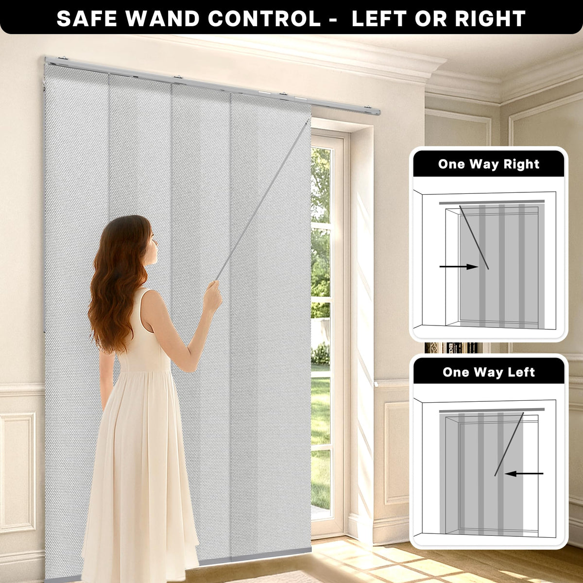 Adjustable Light Filtering Grey Panel Track Blinds Y613