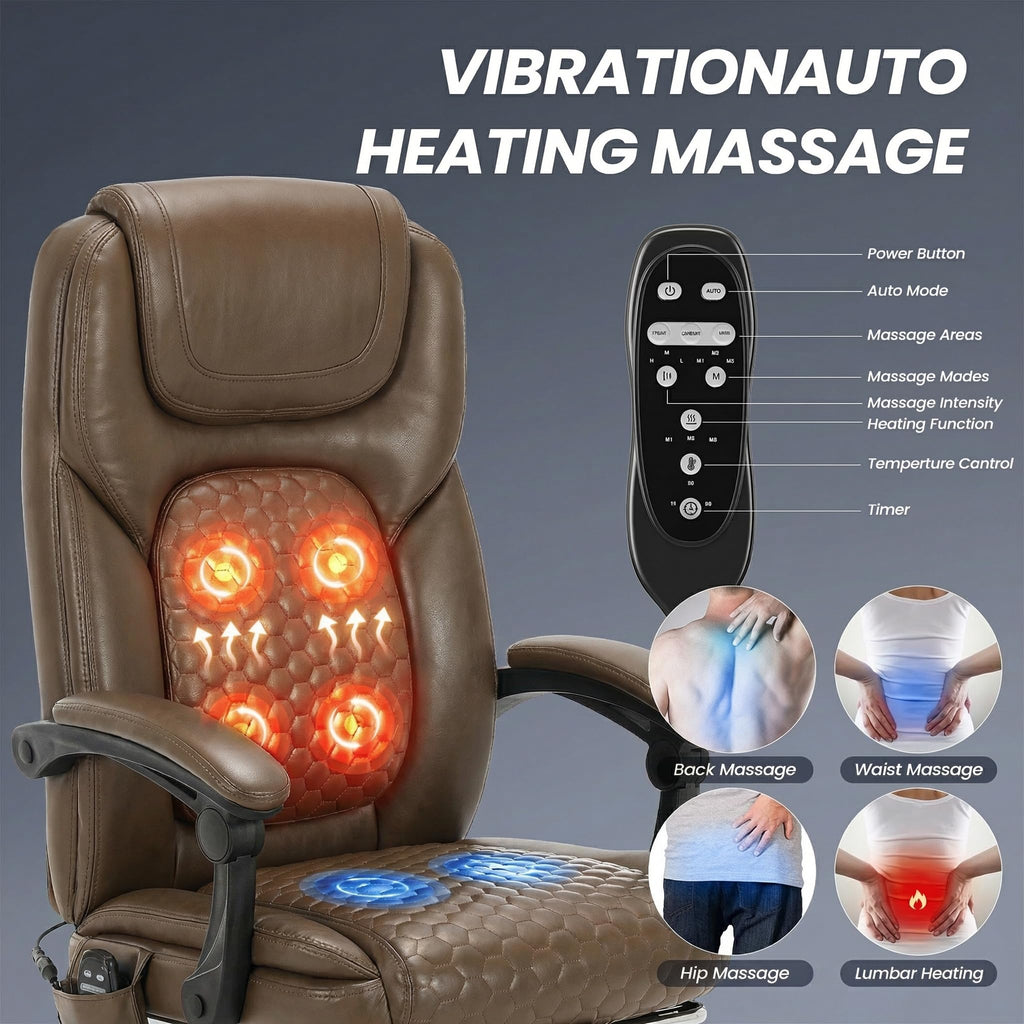Brown Leather Massage Office Chair with Heat and Footrest Z581