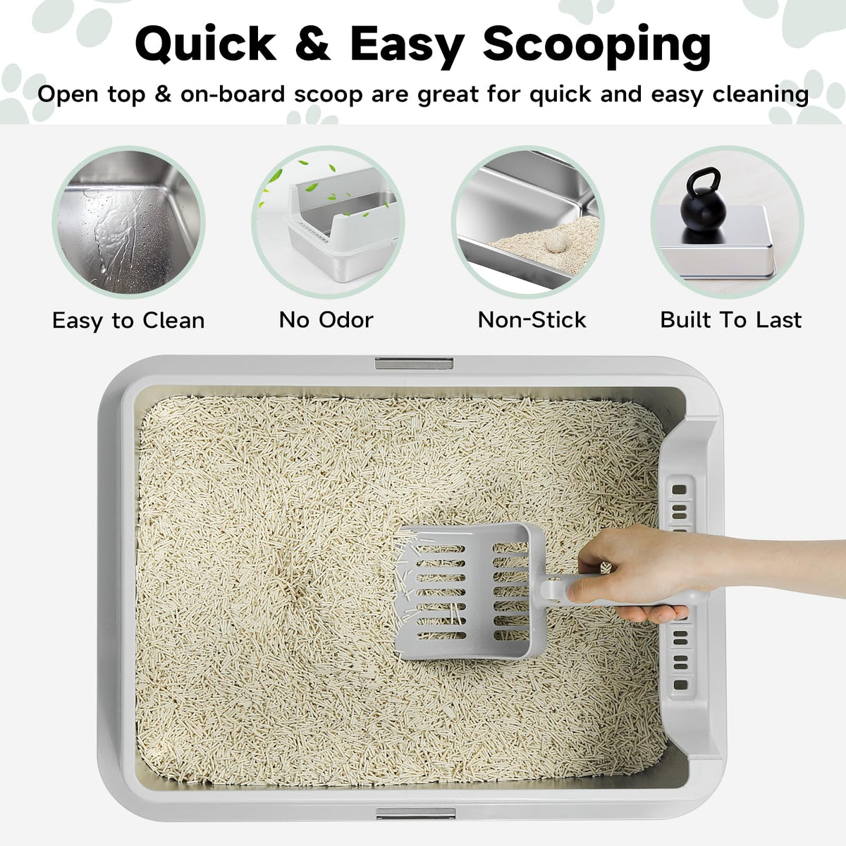 Stainless Steel Cat Litter Box with High Sides, Litter Mat, Scoop X2130